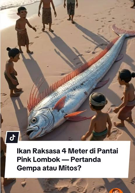 Heboh Ikan ‘Kiamat’ Oarfish 4 Meter Terdampar di Pantai Pink Lombok
